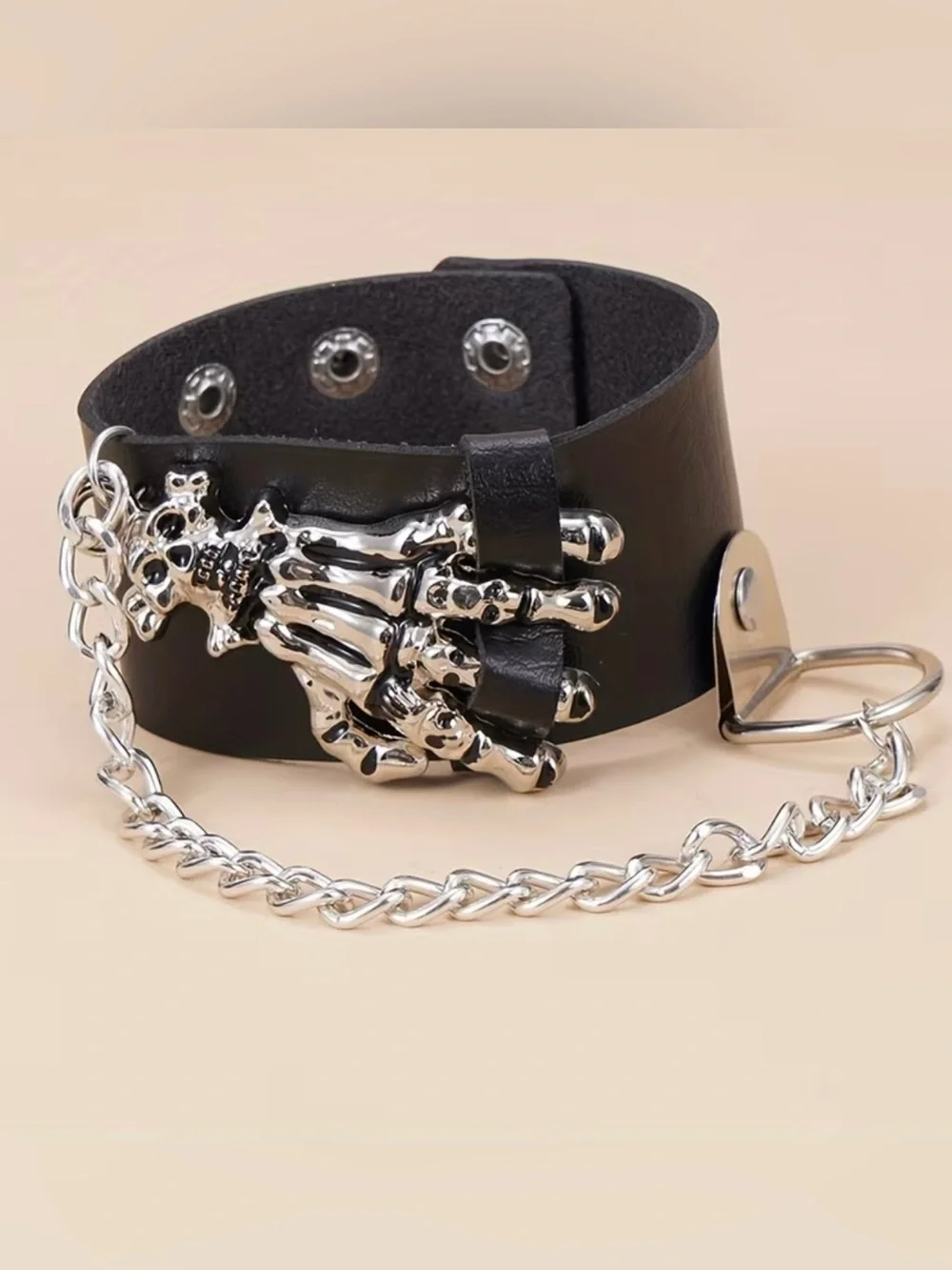 NEW! Black Leather Bracelet with Silver Skeleton Hand Accent. 💀  B2-107